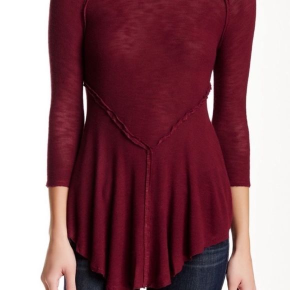 Free People Red Weekends Layering Knit Top Small - Picture 2 of 8